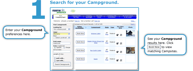 1. Search for your campground.