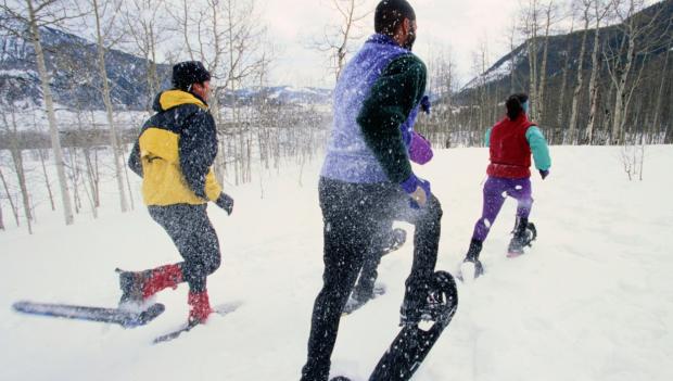 Strap on snowshoes